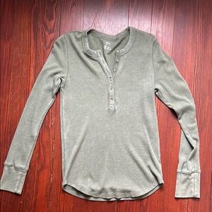 Aerie Olive Green Long Sleeve Henley Shirt